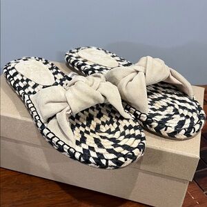 LuLaRoe Black and Cream Knotted Suede Espadrille Sandals